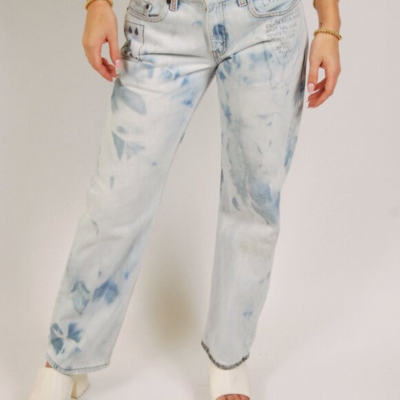 Vintage 90s Levis Hand Drawn Jeans (7) light wash acid wash diy distressed 522 - Picture 4 of 10
